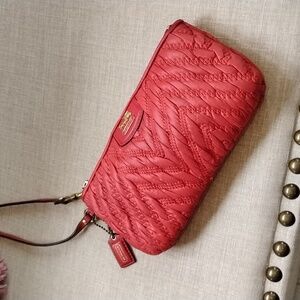 Coach Madison Red Quilted Wristlet - Handbag - Clutch. Chevron Design.